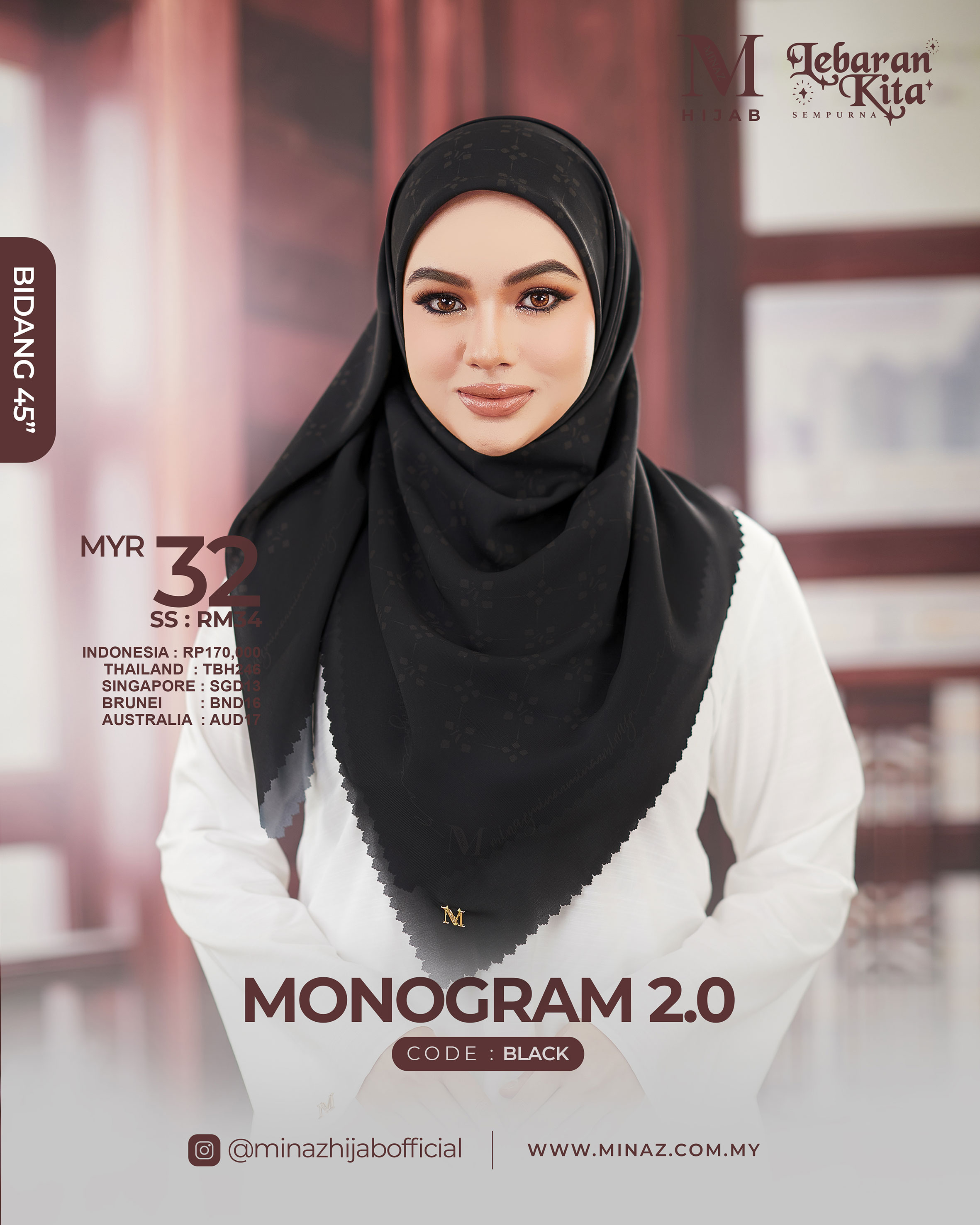 Tudung Bawal Monogram - Black
