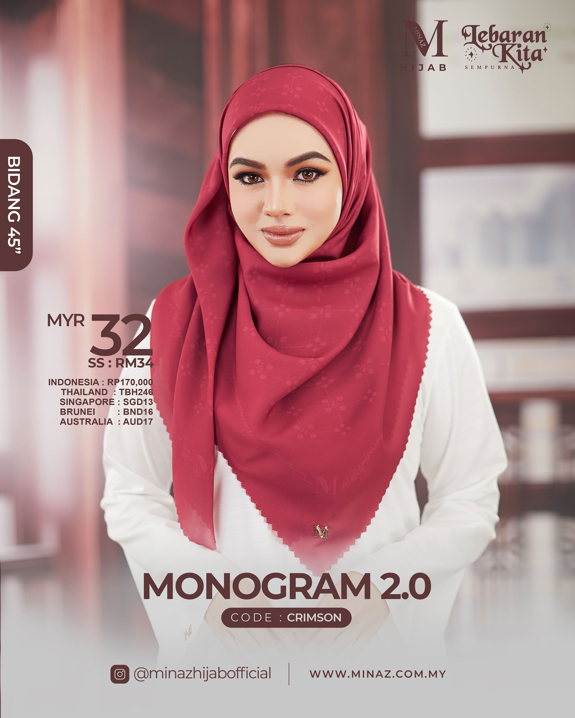 Tudung Bawal Monogram - Crimson