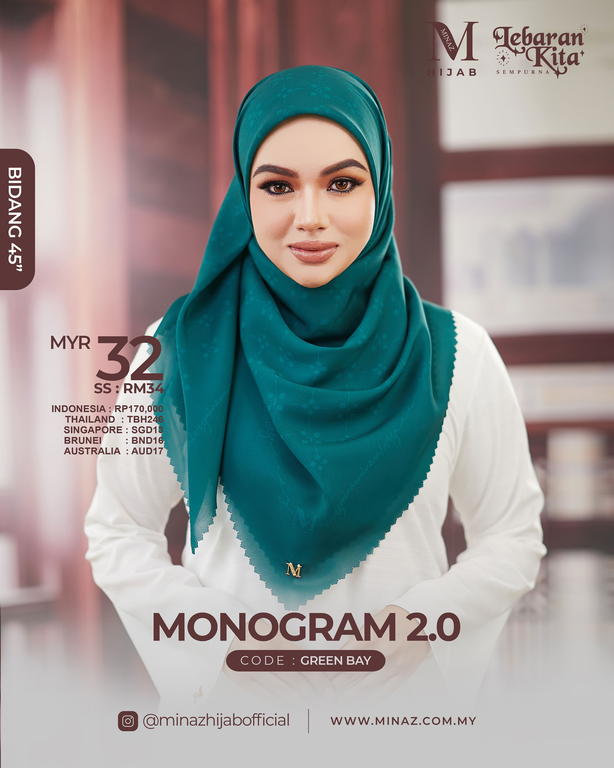 Tudung Bawal Monogram - Green Bay