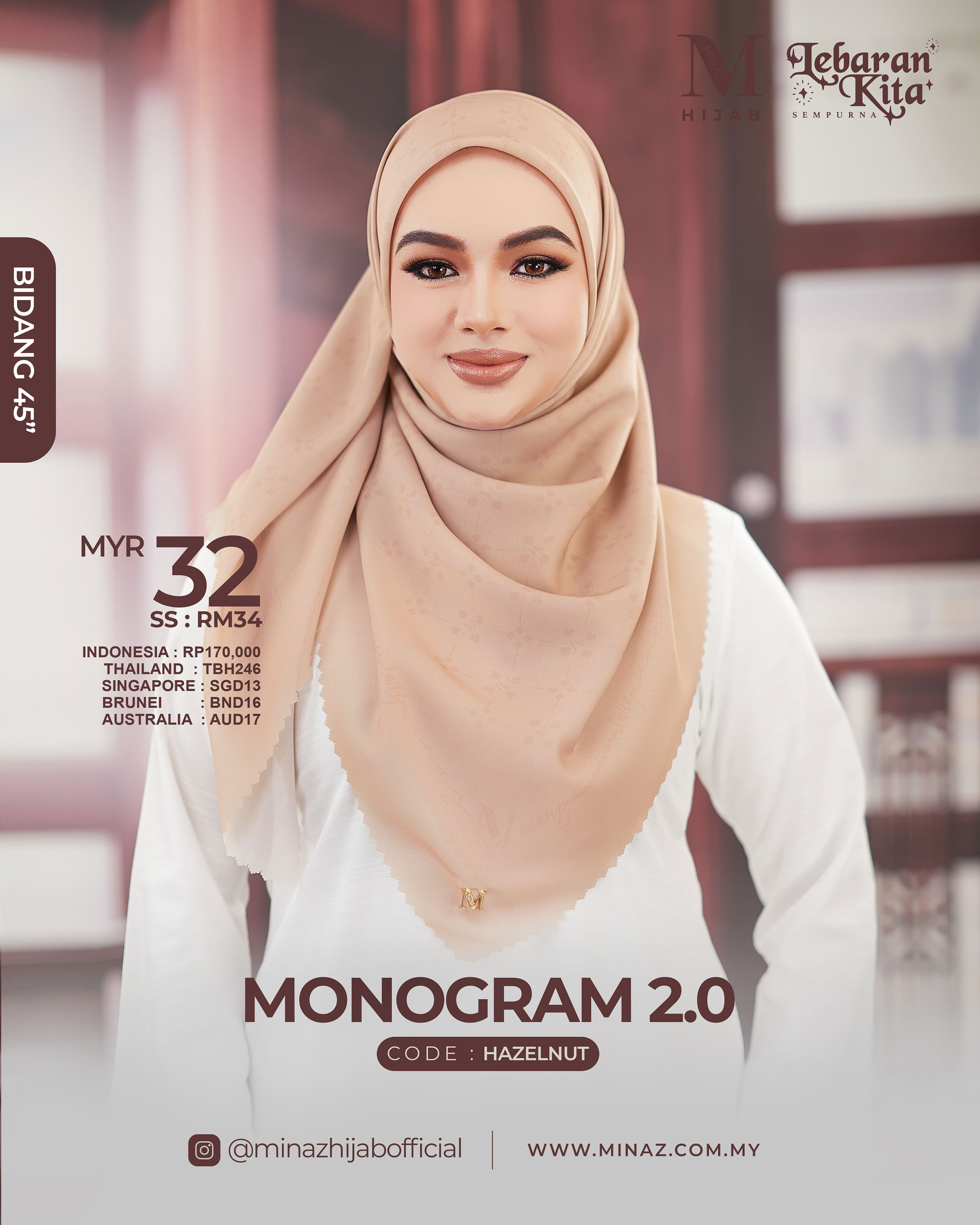 Tudung Bawal Monogram - Hazelnut