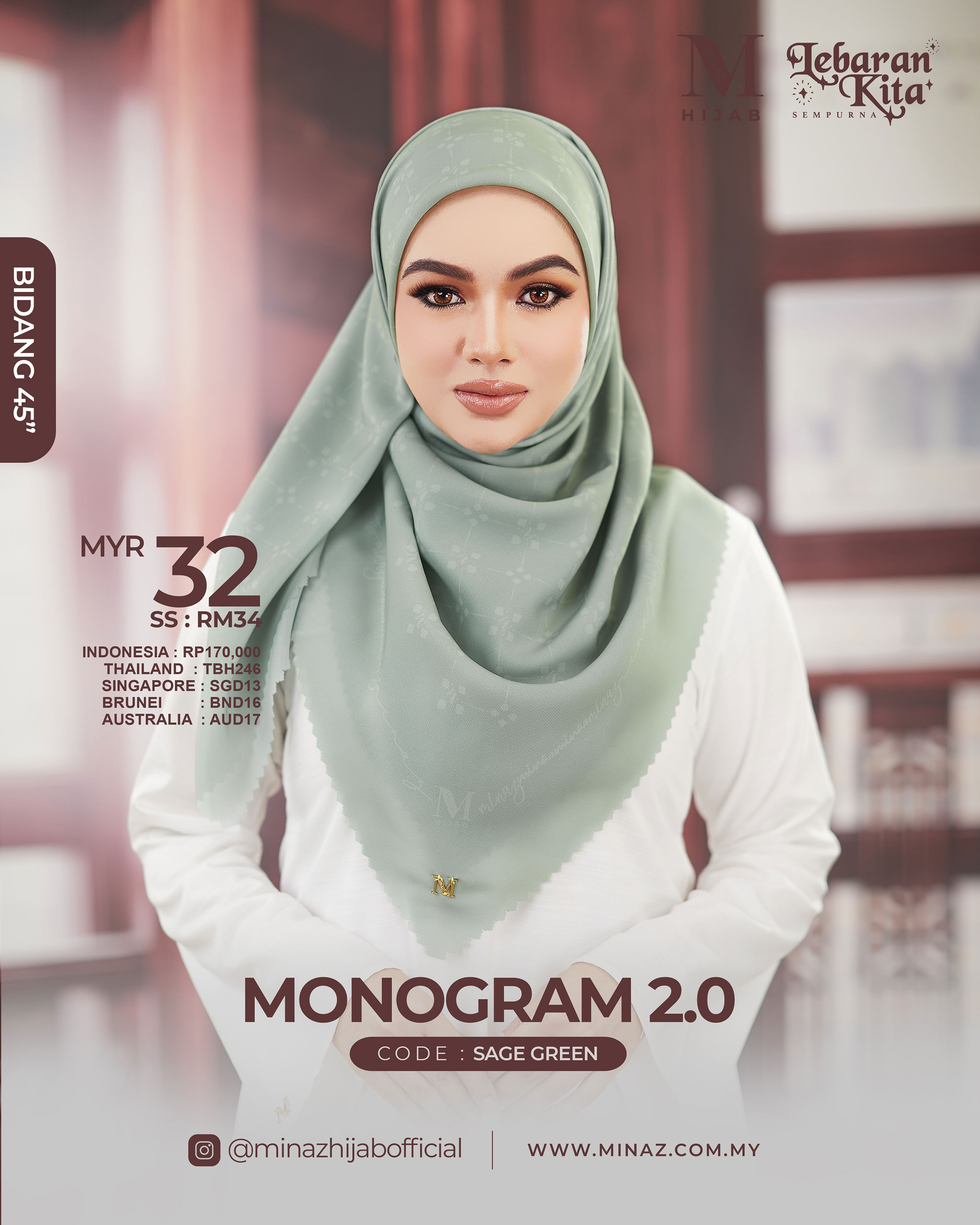 Tudung Bawal Monogram - Sage Green