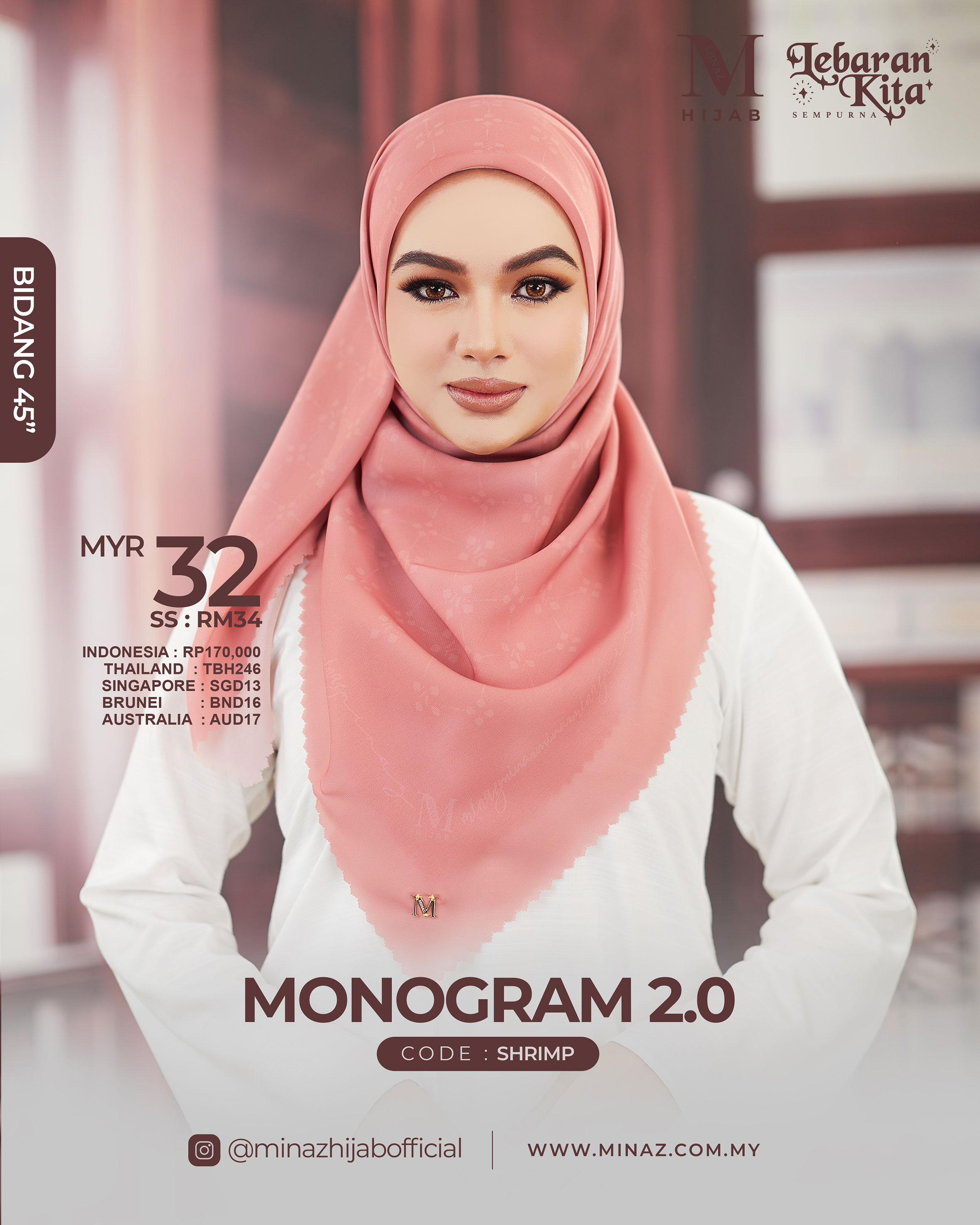 Tudung Bawal Monogram - Shrimp