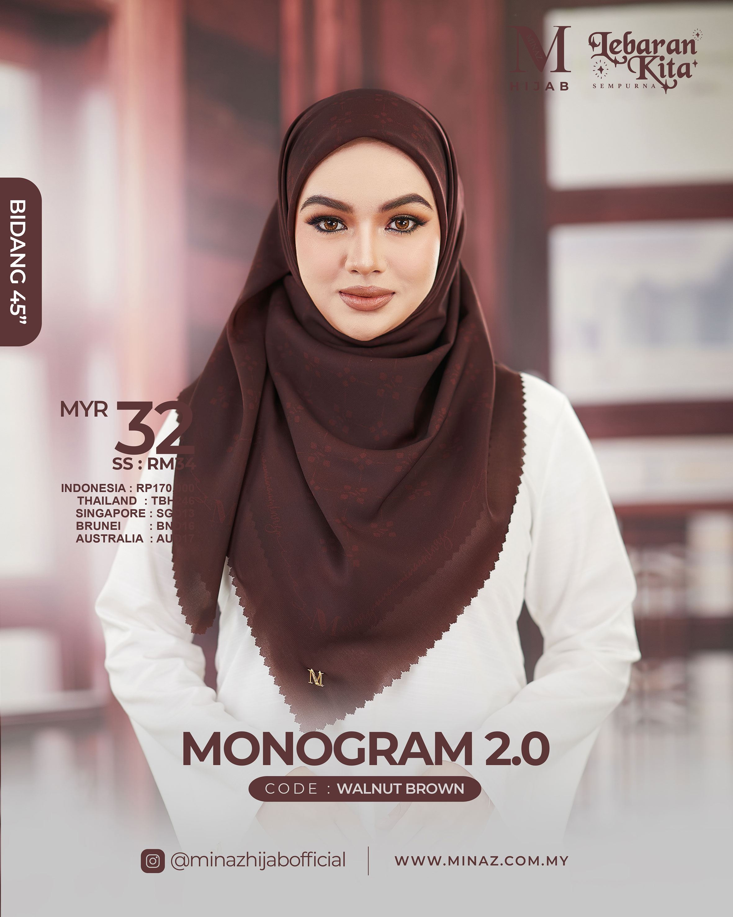 Tudung Bawal Monogram - Walnut Brown