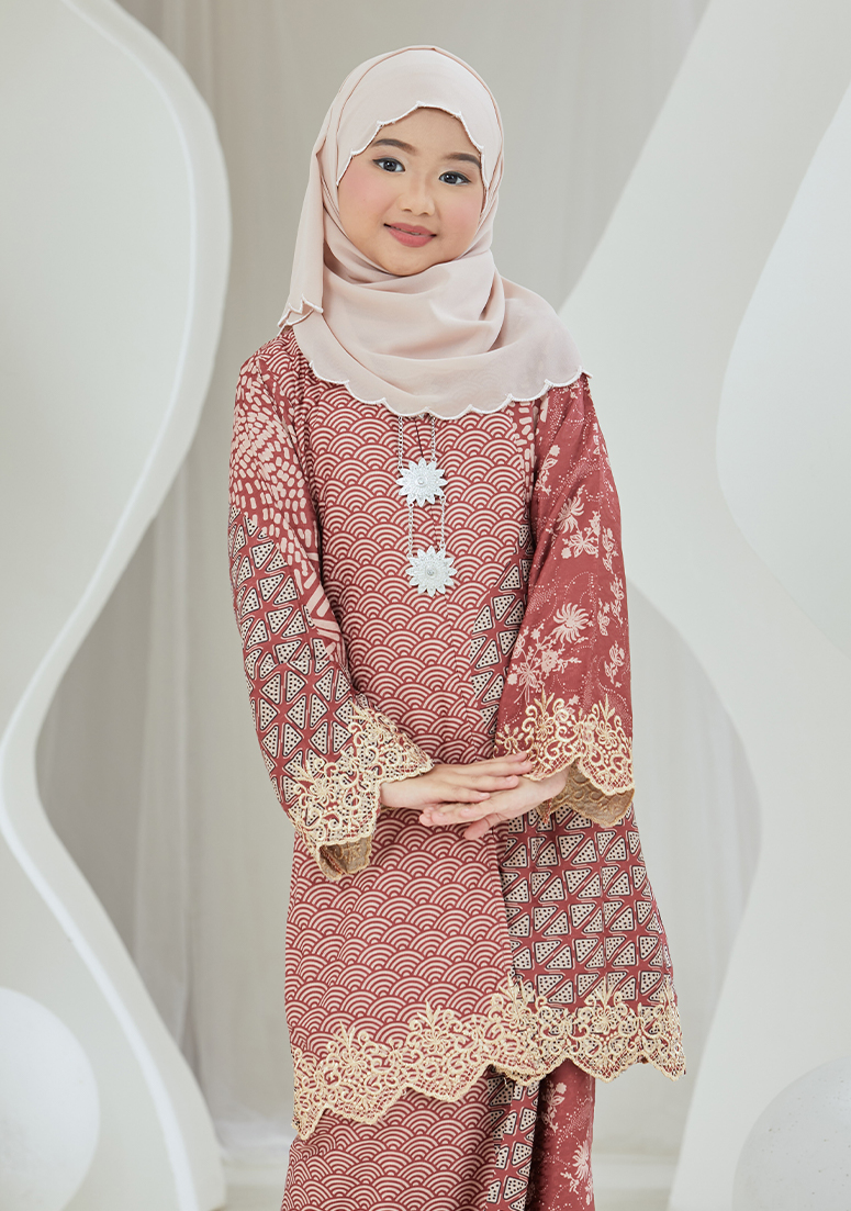 Kebaya Cik Orkid Kids - Brick Red