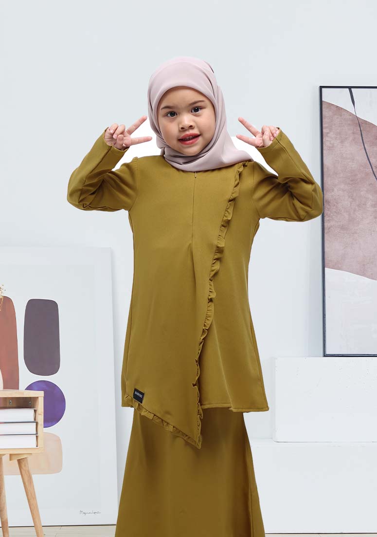 Kurung Areefa Kids - Moss yellow