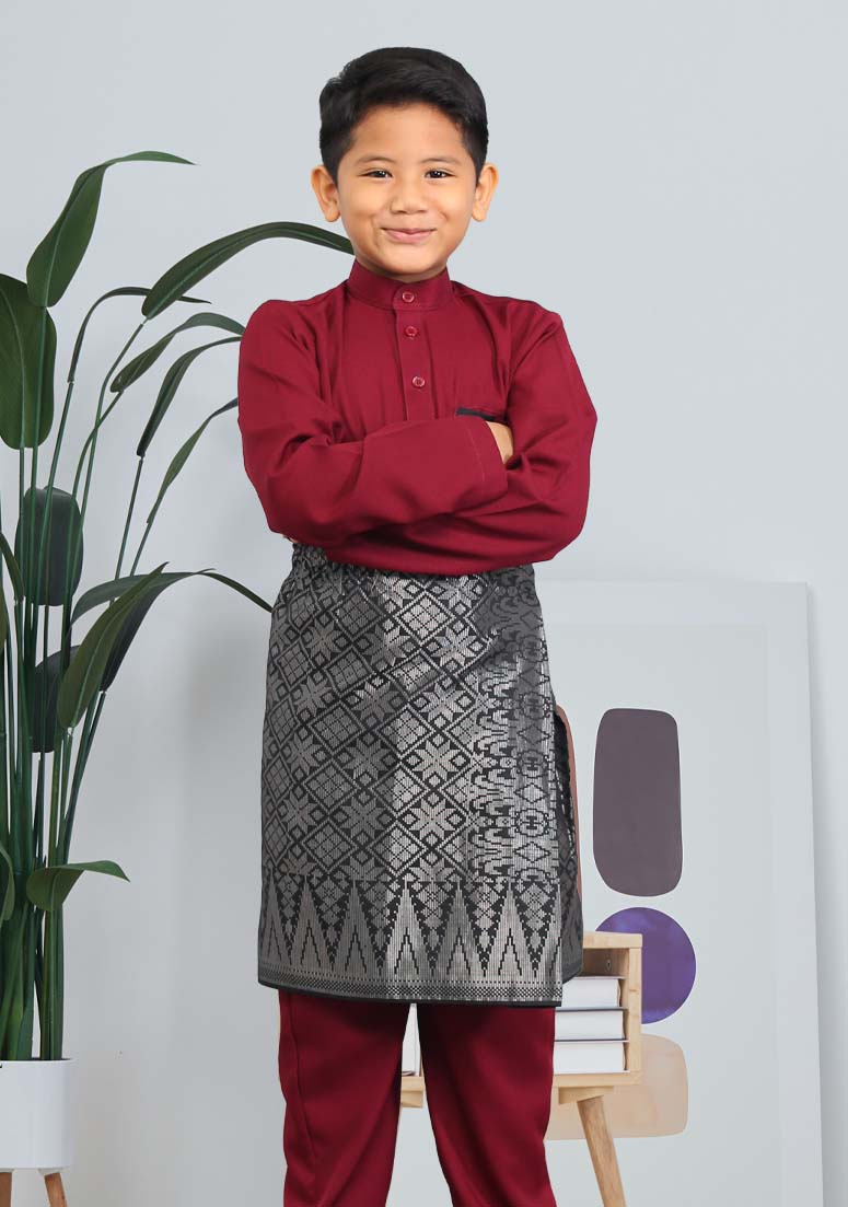 Baju Melayu Hasif Kids - Deep Maroon