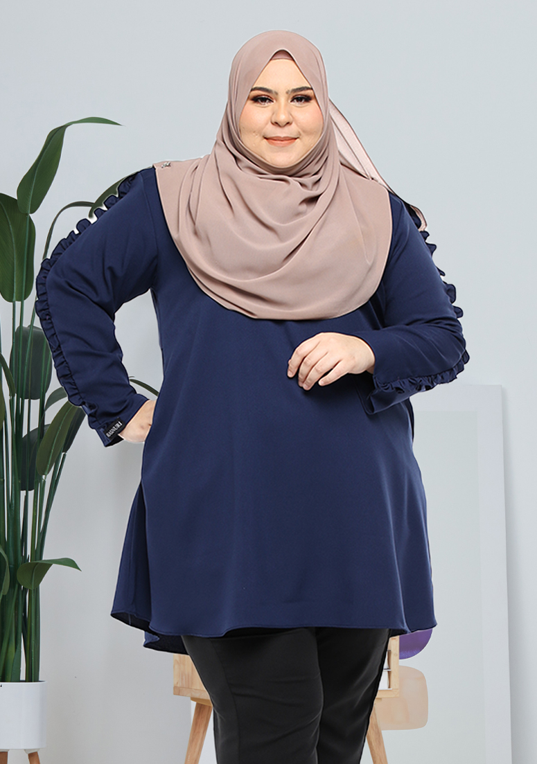 Blouse Vee Plus Size - Navy Blue