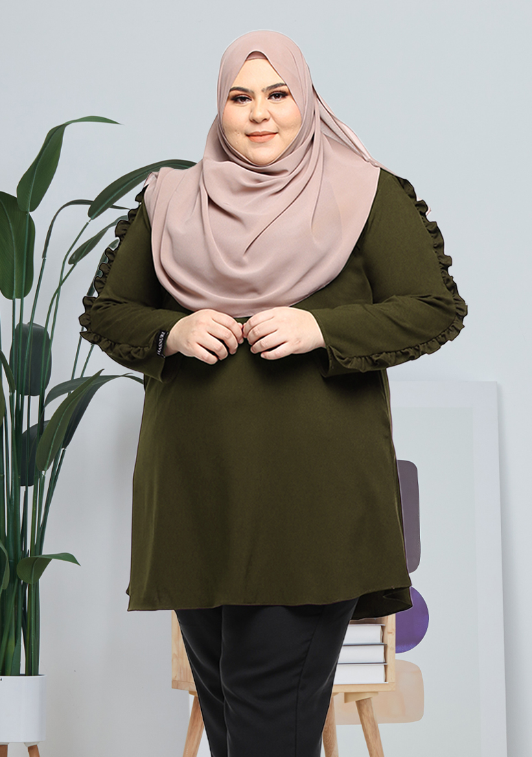 Blouse Vee Plus Size - Olive Green