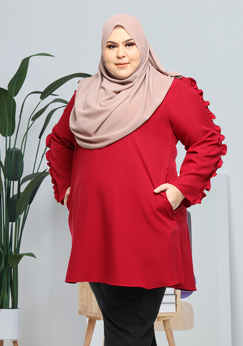 Blouse Vee Plus Size - Red Maroon