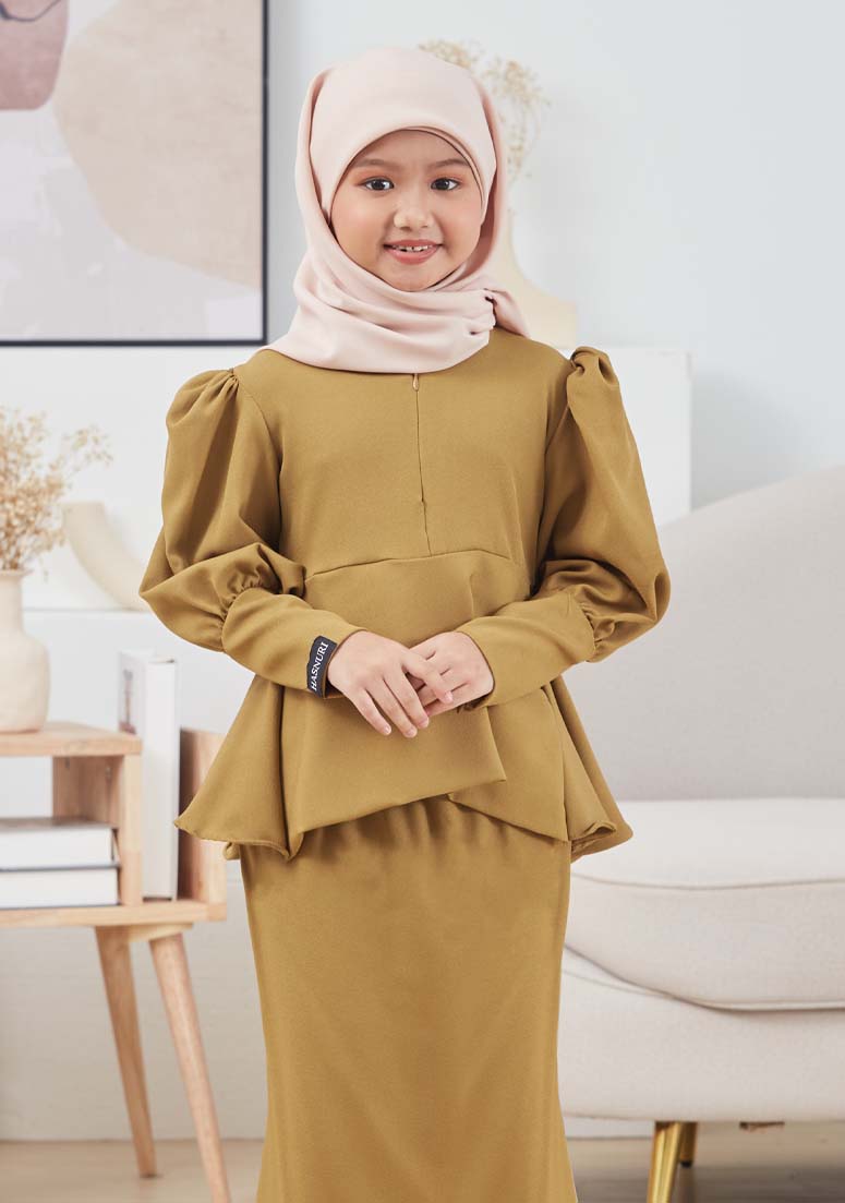 Kurung Arina Kids - Moss Yellow