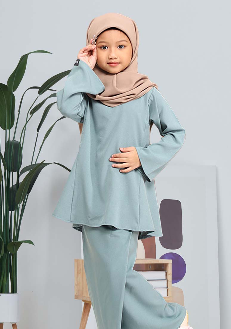 Kurung Zaleha Kids - Dusty Green