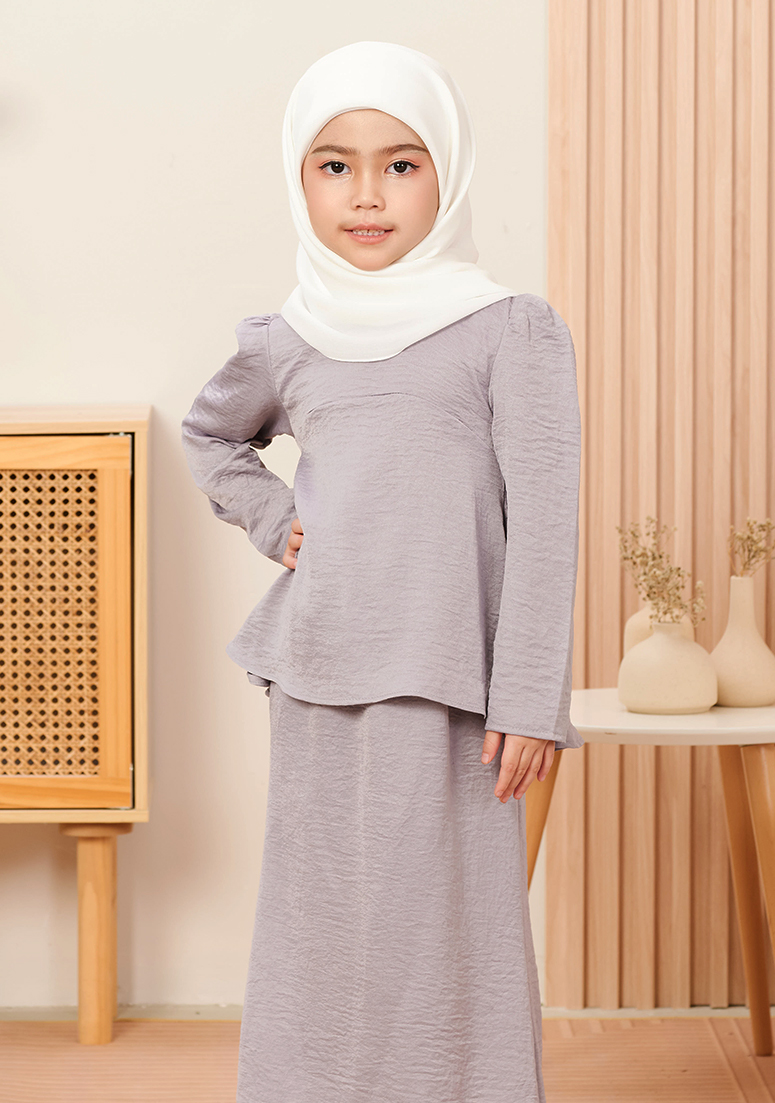 Kurung Puteri Daniya Kids - Silver Grey
