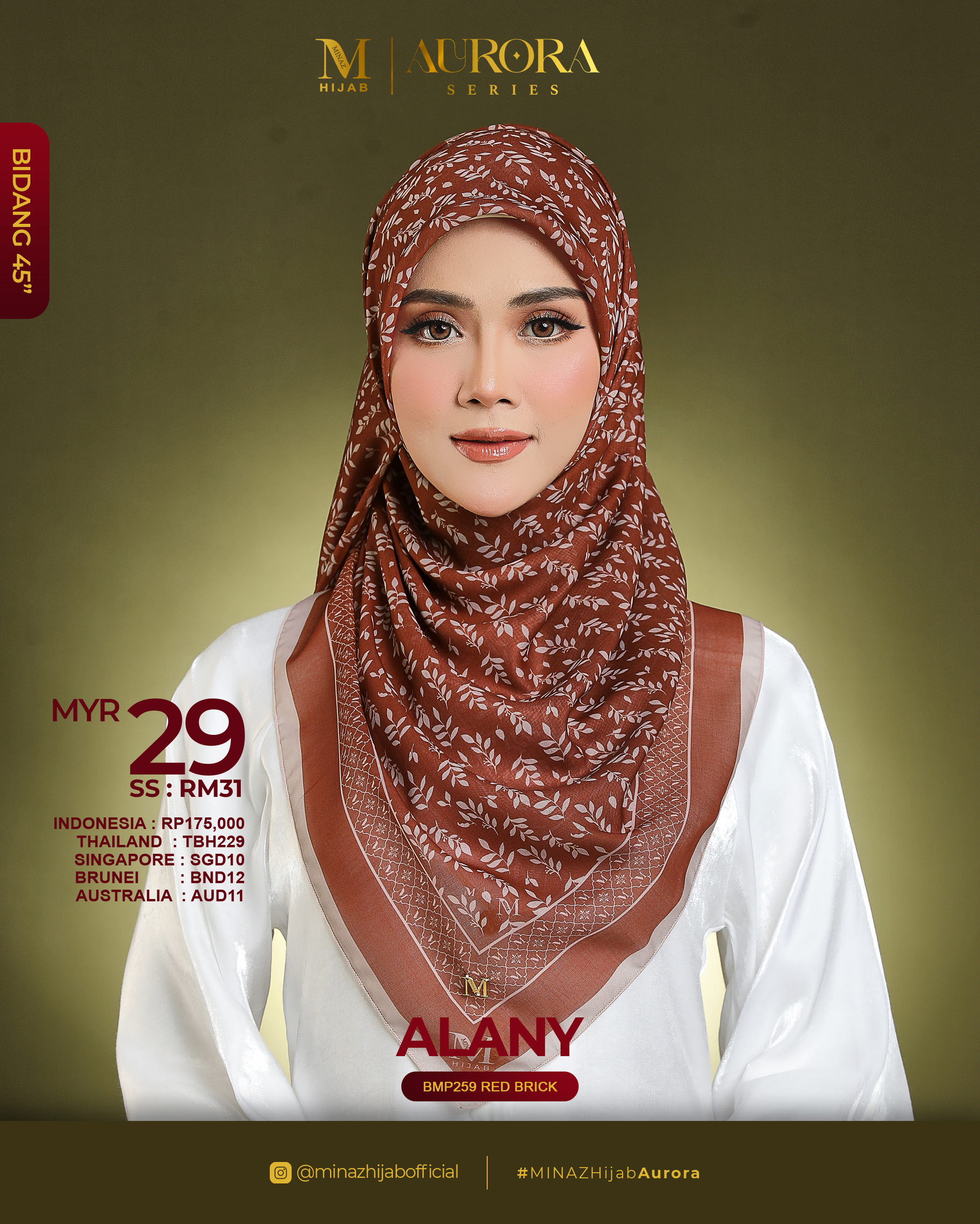 Tudung Bawal Aurora - Alany Red Brick