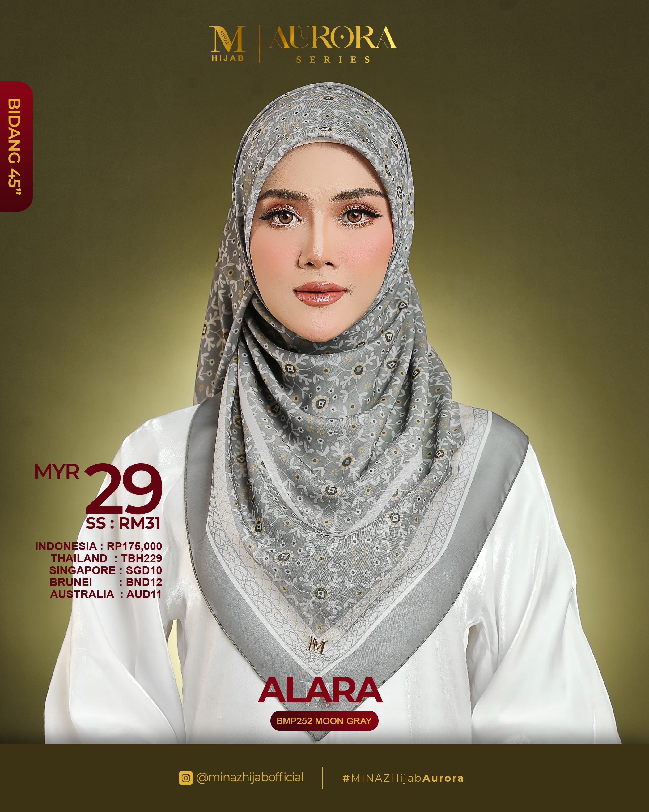 Tudung Bawal Aurora - Alara Moon Grey - B45