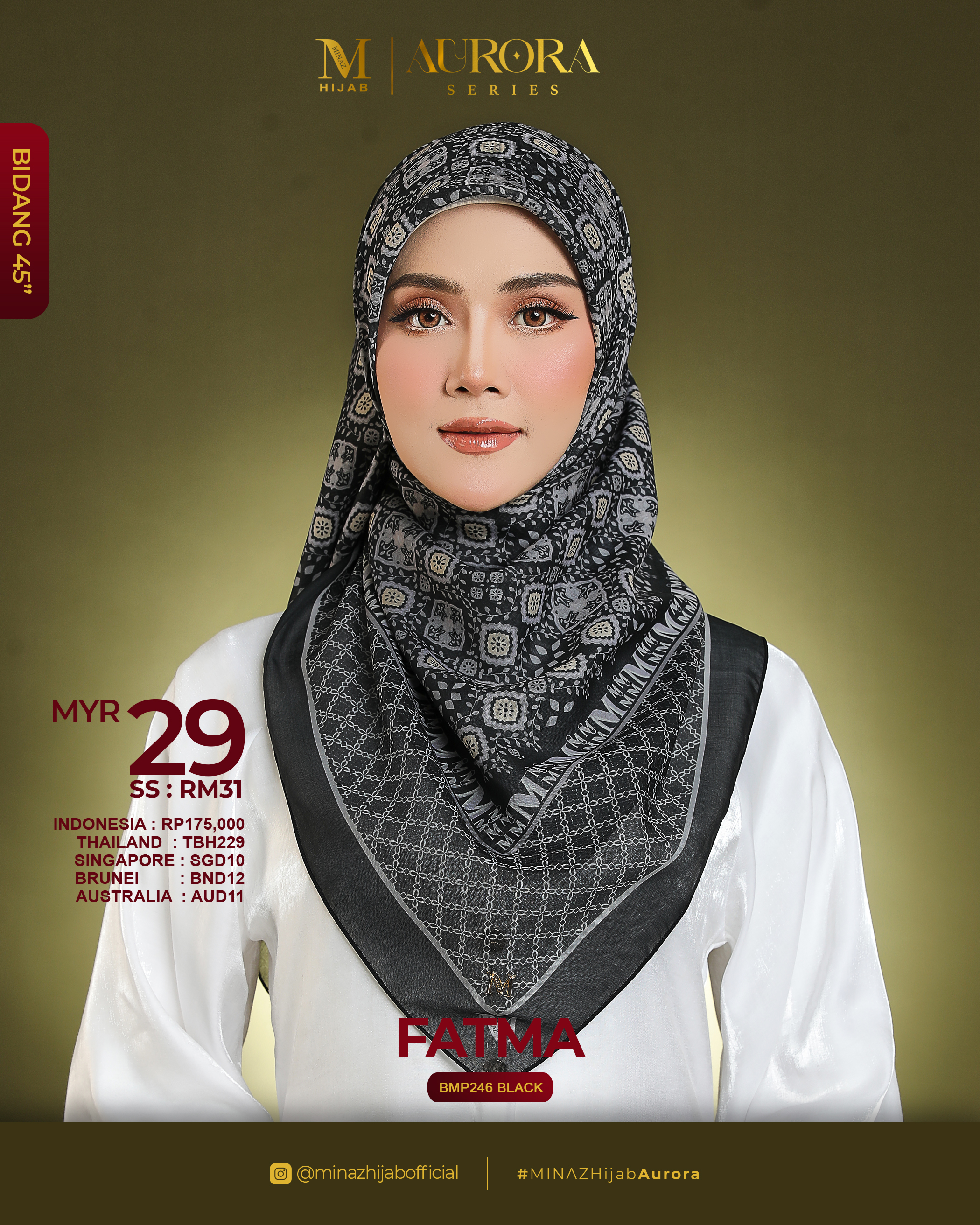 Tudung Bawal Aurora - Fatma Black - B45