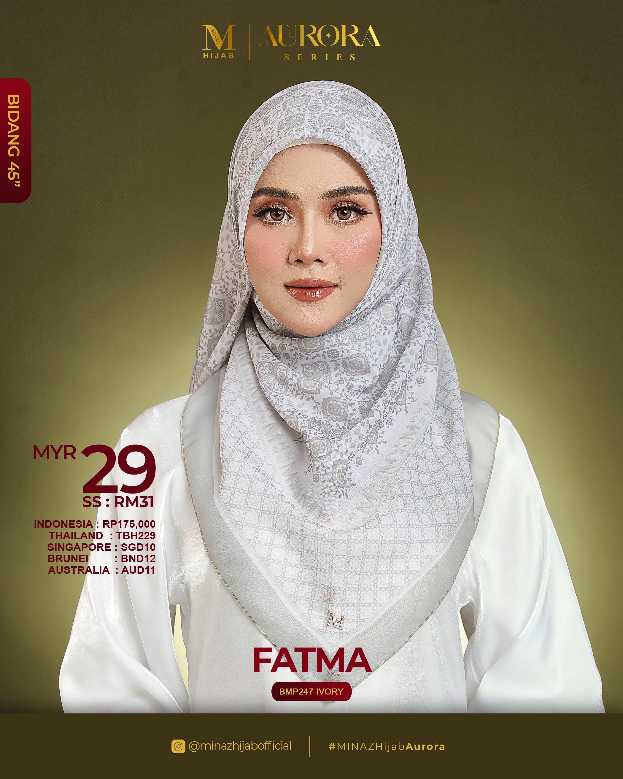 Tudung Bawal Aurora - Fatma Ivory - B45