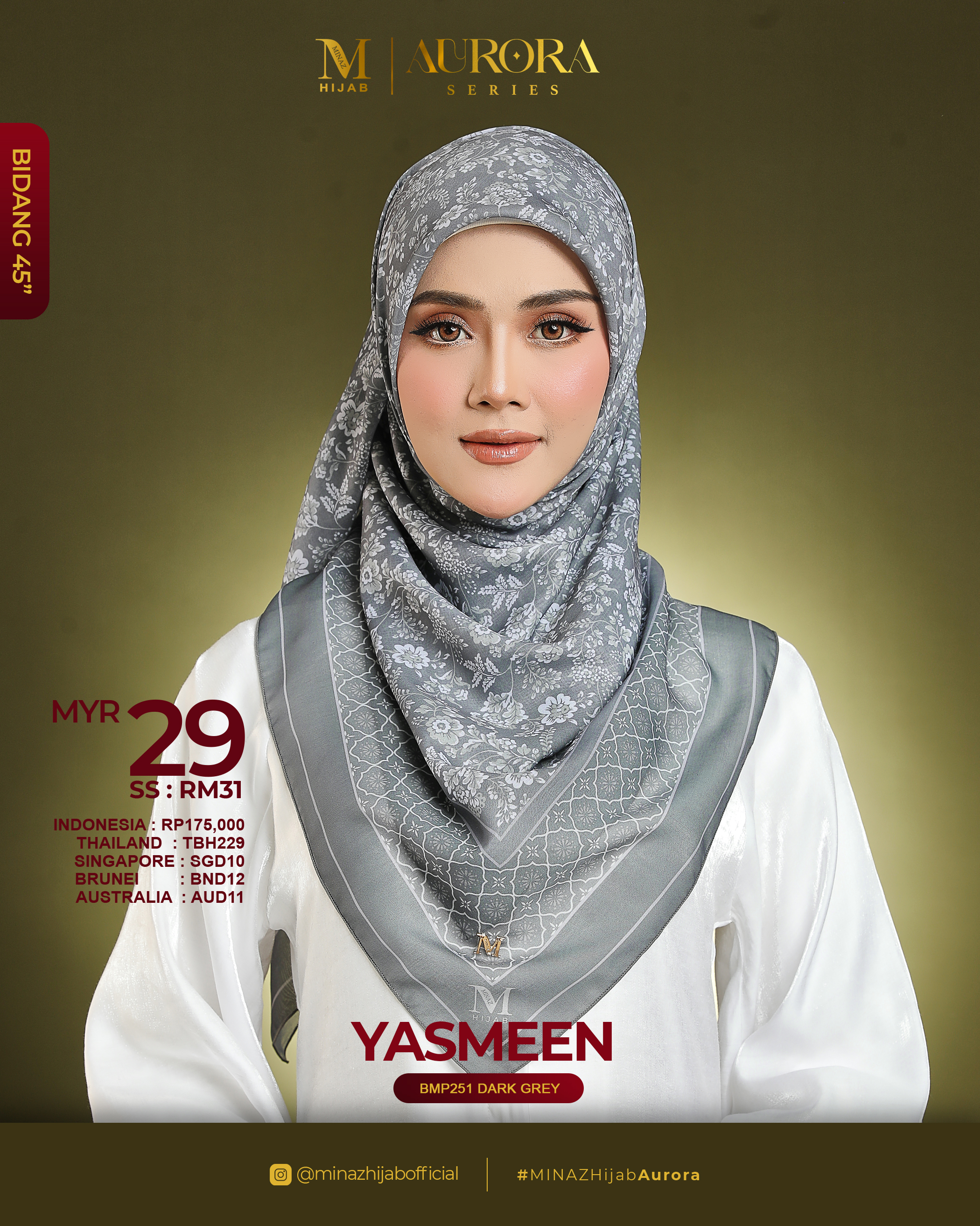 Tudung Bawal Aurora - Yasmeen Dark Grey - B45