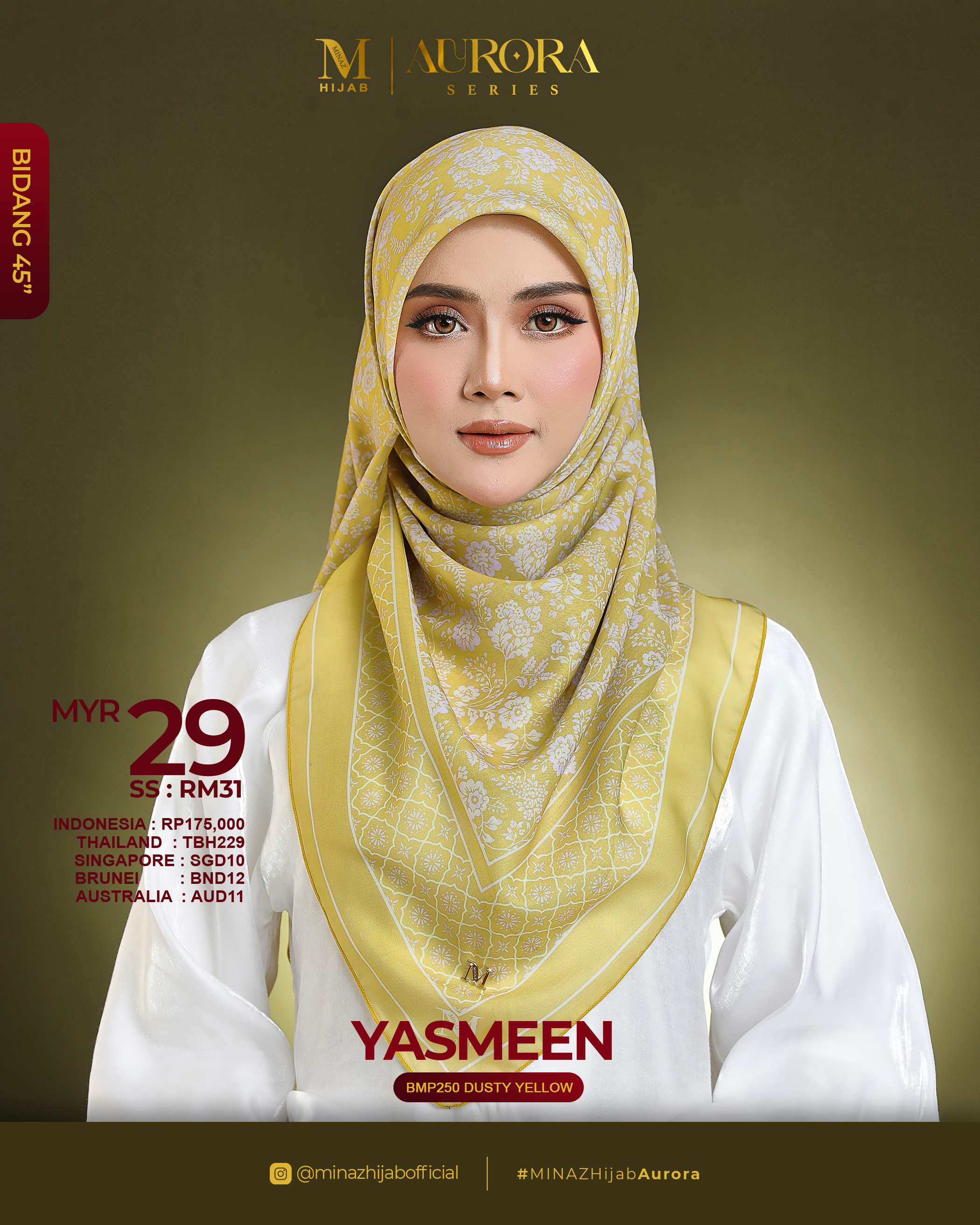 Tudung Bawal Aurora - Yasmeen Dusty Yellow