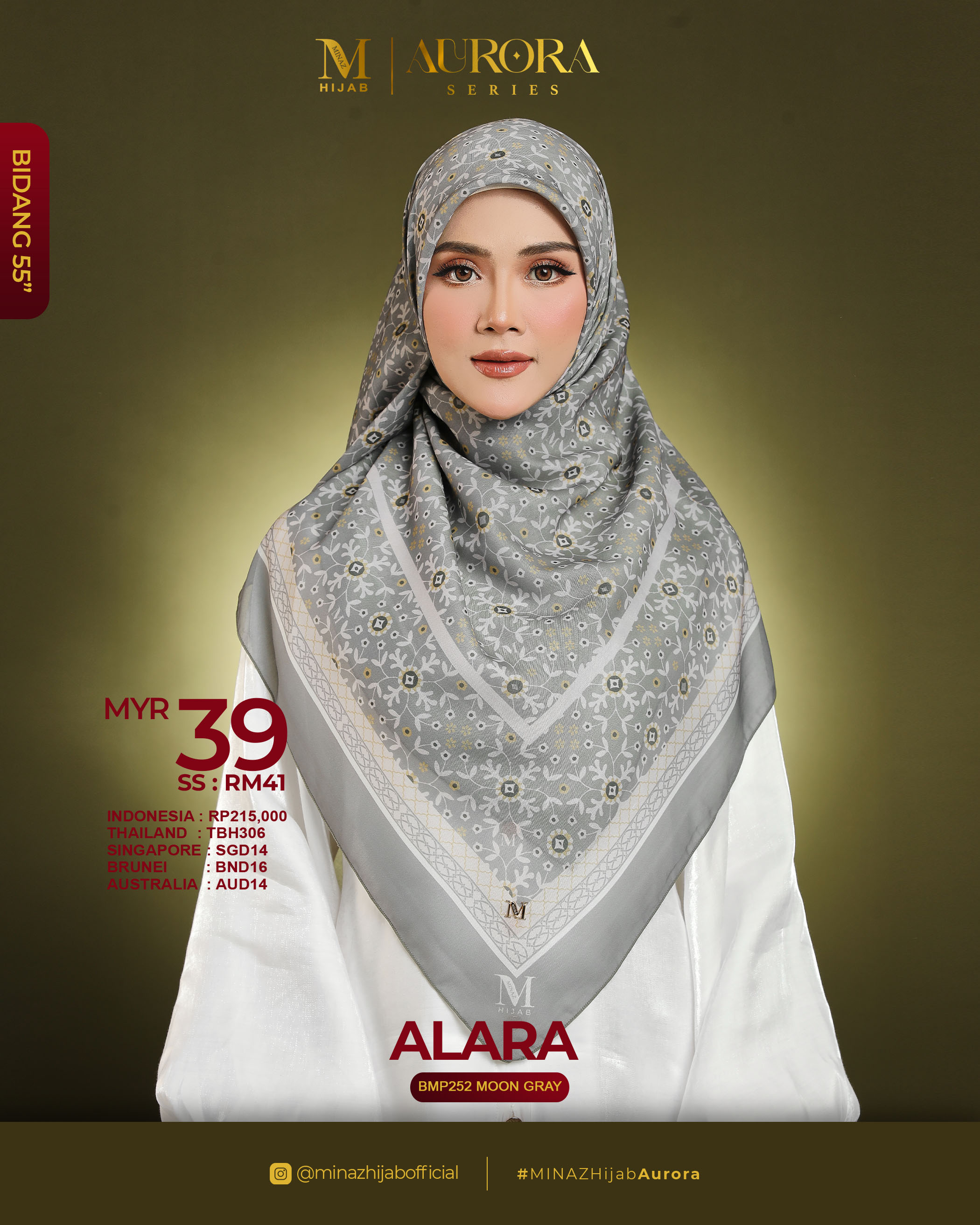 Tudung Bawal Aurora - Alara Moon Grey - B55