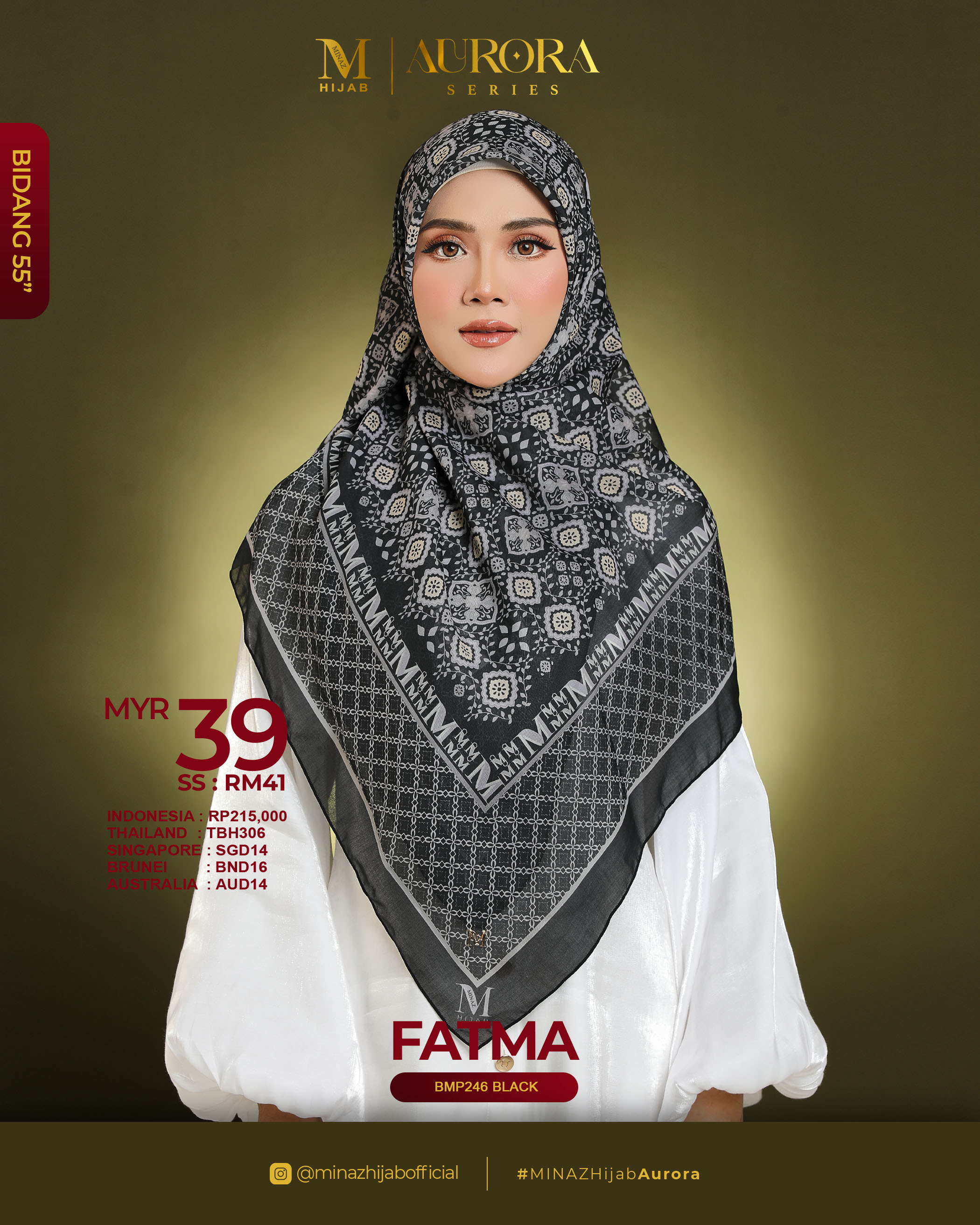 Tudung Bawal Aurora - Fatma Black - B55