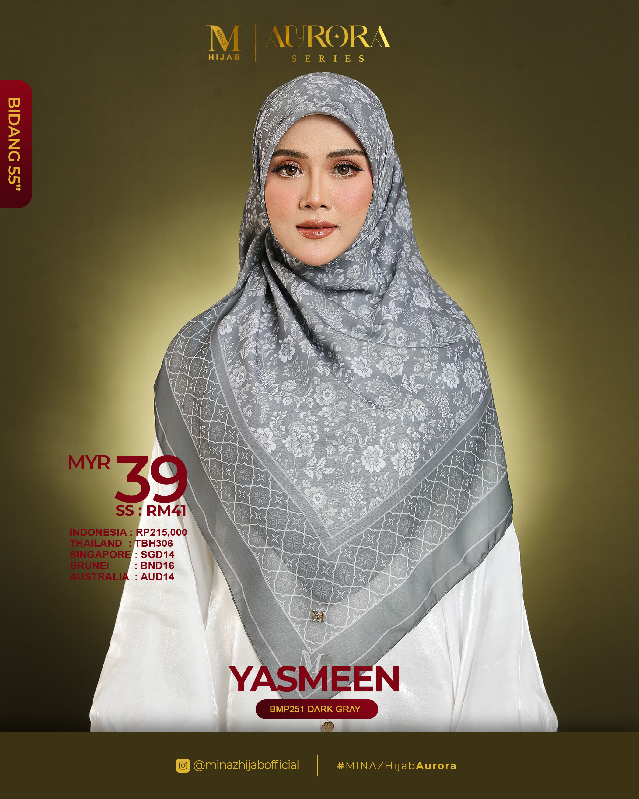 Tudung Bawal Aurora - Yasmeen Dark Grey - B55