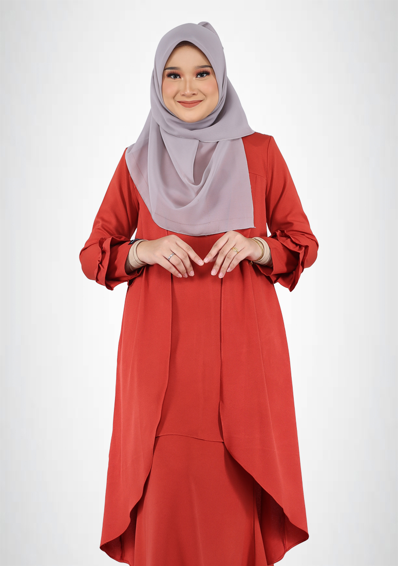 Aimy Cardigan Kurung - Dark Orange
