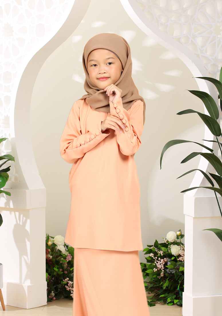 Kurung Cik Butang Kids - Light Peach