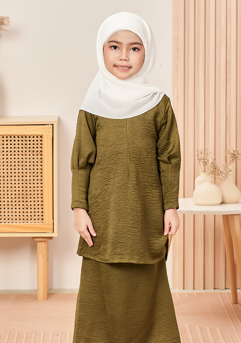 Kurung Zayra Kids - Olive Green