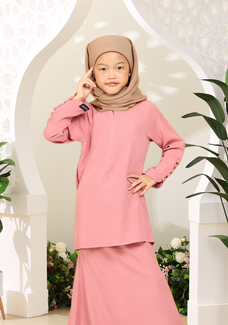 Kurung Cik Butang Kids - Pink