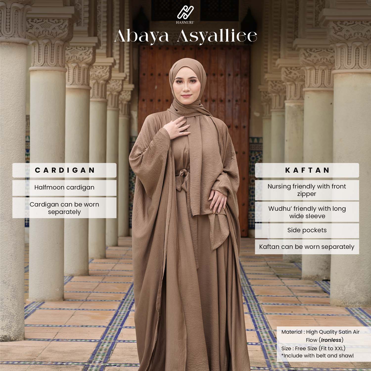 Abaya Asyalliee Off White Baju Kurung Modest Fashion Online Shopping Hasnuri