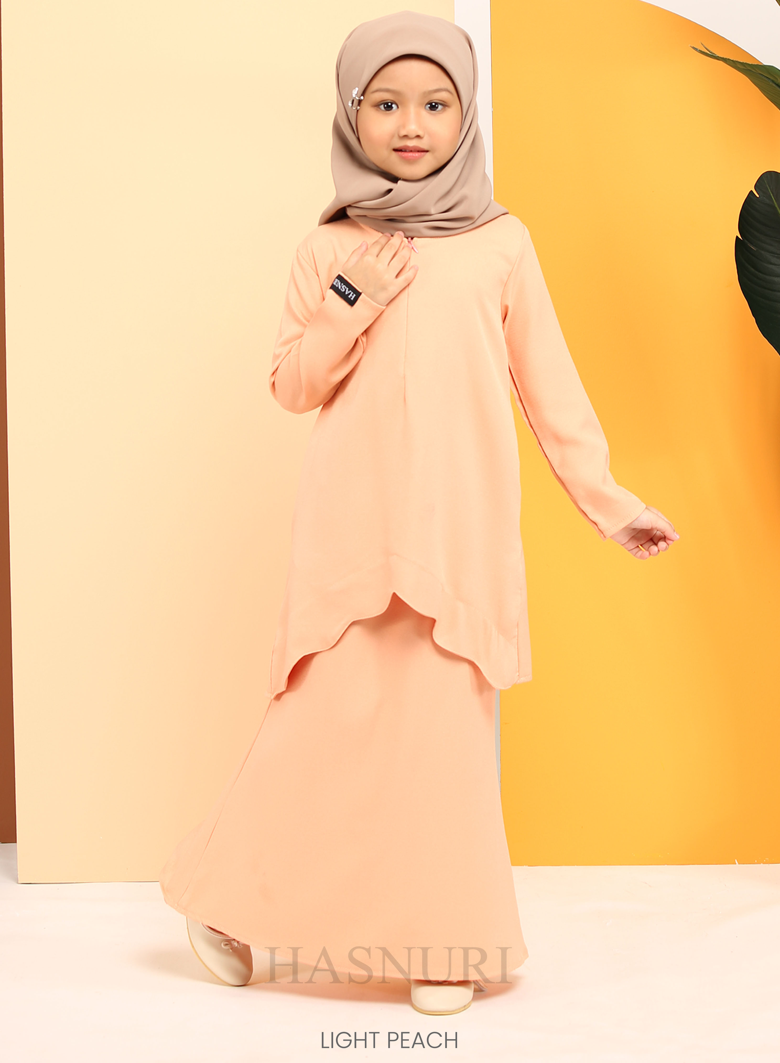 Kurung Puteri Scallop Labuh Kids - Light Peach