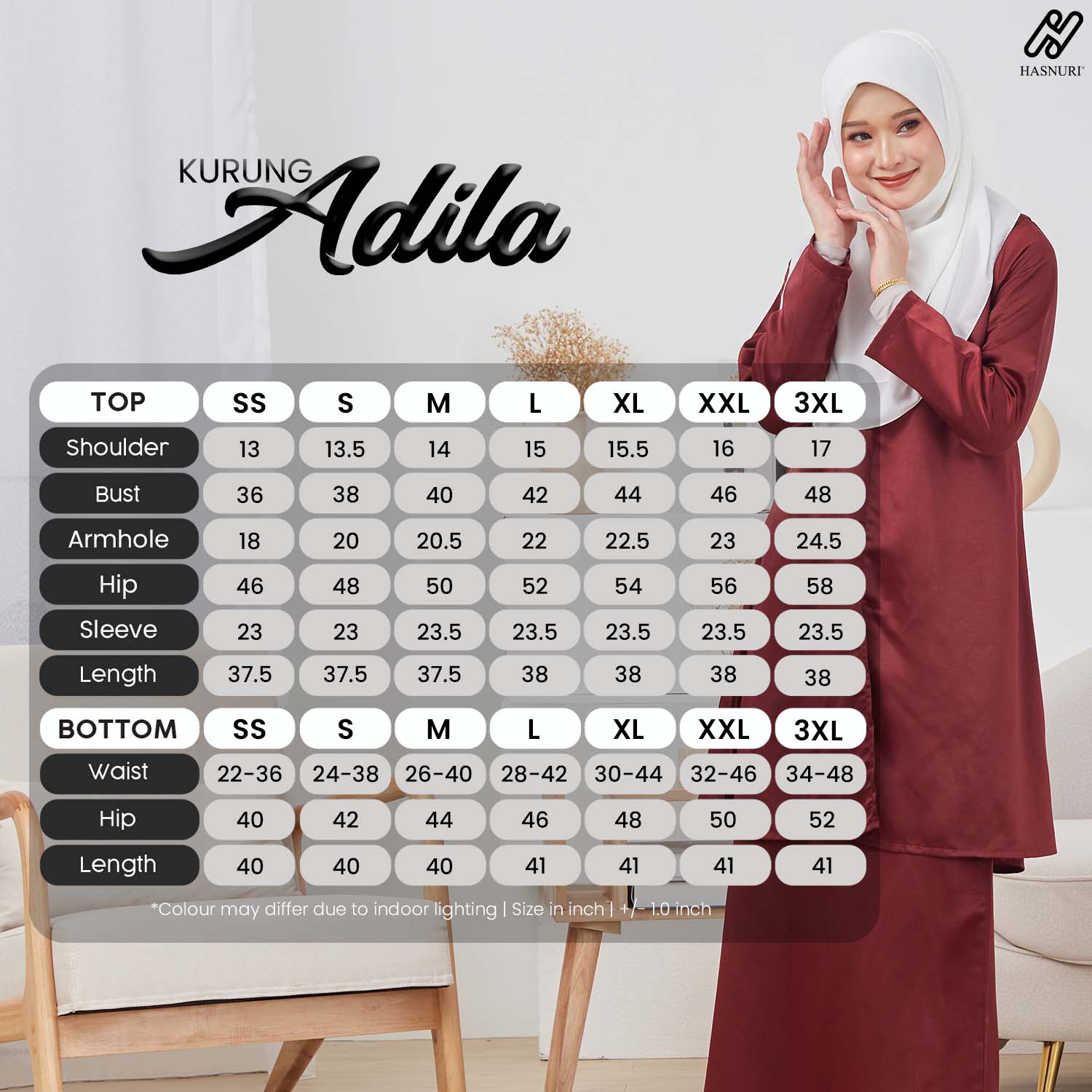 Kurung Adila - Maroon